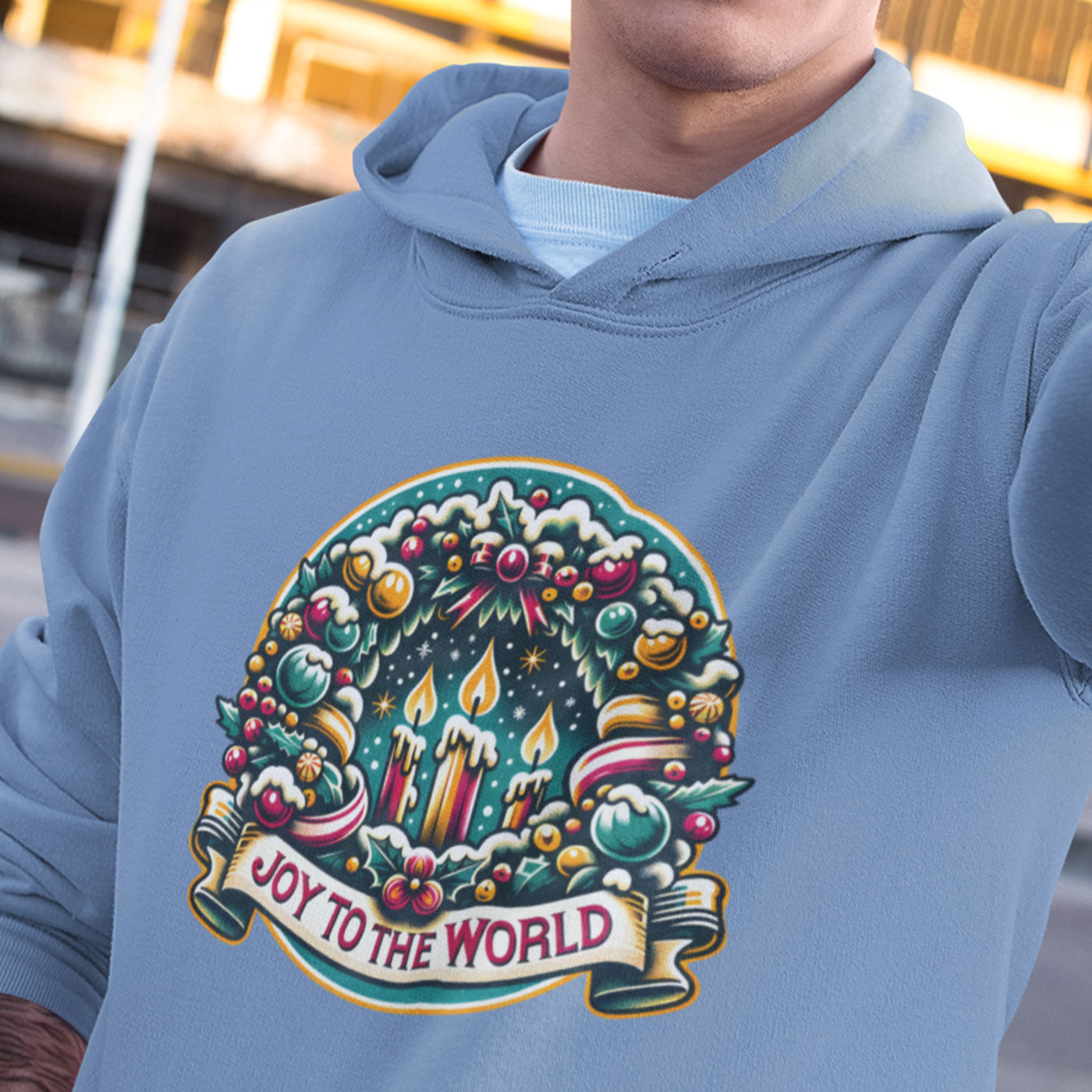 Joy to the World - Festive Christmas Wreath and Candle | Unisex Hoodie